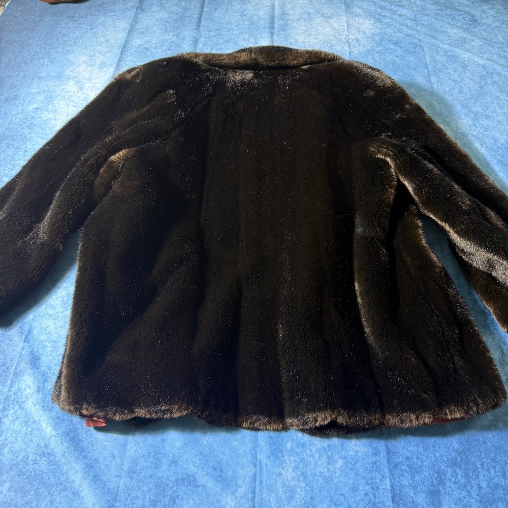 Vintage Tissavel France Faux Fur Coat Dark Brown Burgundy Lined Made USA - Picture 5 of 7